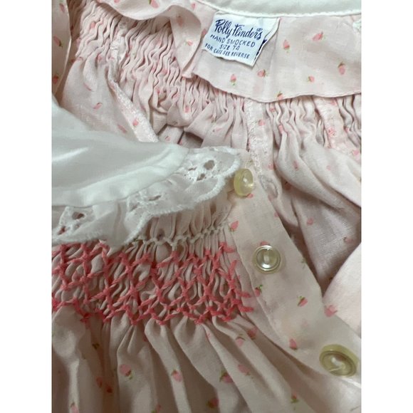 Vintage Polly Flinders Hand Smocked Girl Dress Darling Strawberries Pink White - Picture 4 of 7